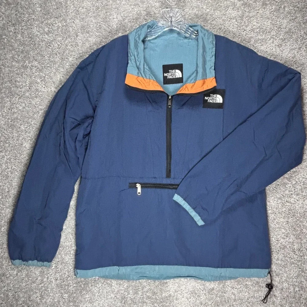 The North Face Mens Reversible Half Zip Anorak Jacket Blue Teal Orange‎ Large